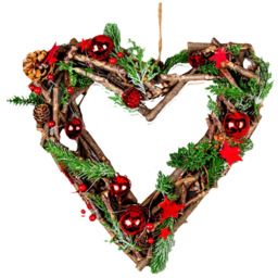 Shatchi Warm White LED Twig Hanging Heart Shape Wreath Red 35cm - Size: 35 x 3.5 x 2cm - Wilko