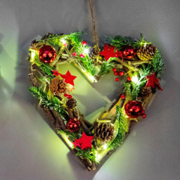 Shatchi Warm White LED Twig Hanging Heart Shape Wreath Red 35cm - Size: 35 x 3.5 x 2cm - Wilko - thumbnail 4