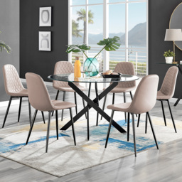 Furniturebox Arona Solara 6 Seater Round Dining Set Black and Cappuccino - Brown - Wilko - thumbnail 1