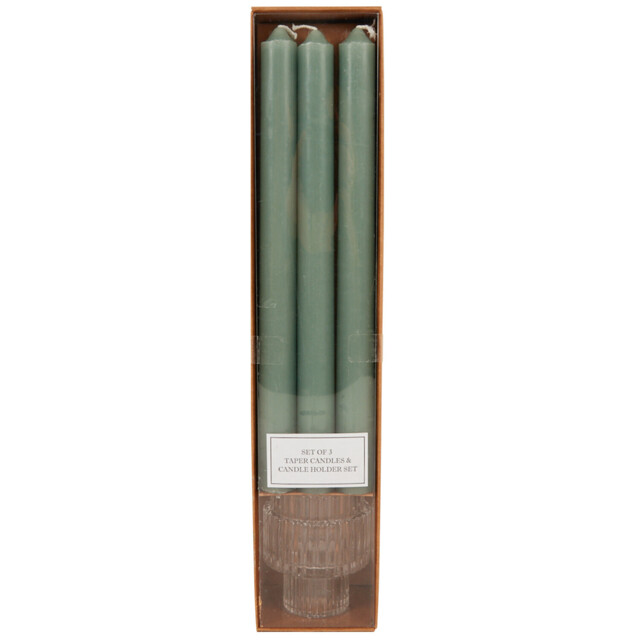 Set of 3 Taper Candles and Candle Holder - Multicolour - Wilko