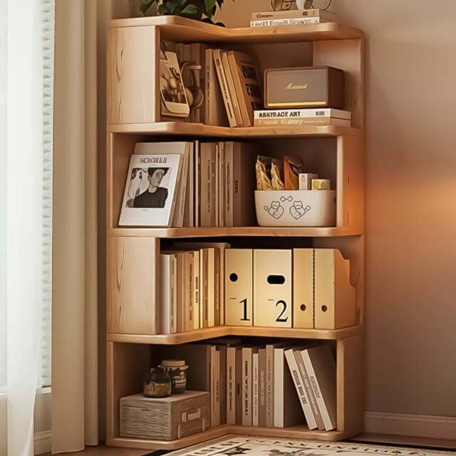 Living and Home 5 Shelf Natural Wooden L-Shaped Corner Bookshelf - Wilko - image 1