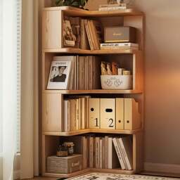 Living and Home 5 Shelf Natural Wooden L-Shaped Corner Bookshelf - Wilko - thumbnail 1