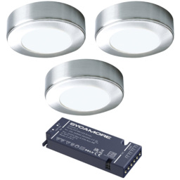 Sorrelis Neris TriGlow Aluminium Round 3 Cabinet Light Kit - Size: 1.6 x 6.5 x 6.5cm - Silver - Wilko
