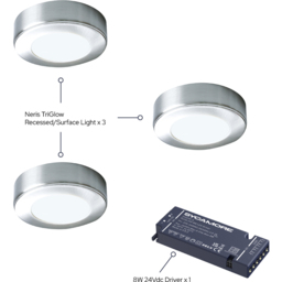 Sorrelis Neris TriGlow Aluminium Round 3 Cabinet Light Kit - Size: 1.6 x 6.5 x 6.5cm - Silver - Wilko - thumbnail 4