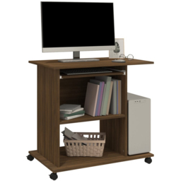 vidaXL 3 Shelf Wheeled Computer Desk with Keyboard Tray Brown Oak - Size: 75 x 80 x 50cm - Wilko - thumbnail 4