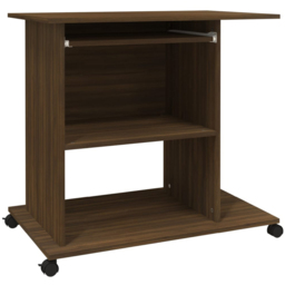 vidaXL 3 Shelf Wheeled Computer Desk with Keyboard Tray Brown Oak - Size: 75 x 80 x 50cm - Wilko - thumbnail 3