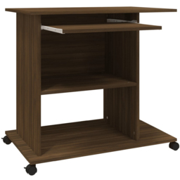vidaXL 3 Shelf Wheeled Computer Desk with Keyboard Tray Brown Oak - Size: 75 x 80 x 50cm - Wilko - thumbnail 7