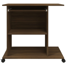 vidaXL 3 Shelf Wheeled Computer Desk with Keyboard Tray Brown Oak - Size: 75 x 80 x 50cm - Wilko - thumbnail 6