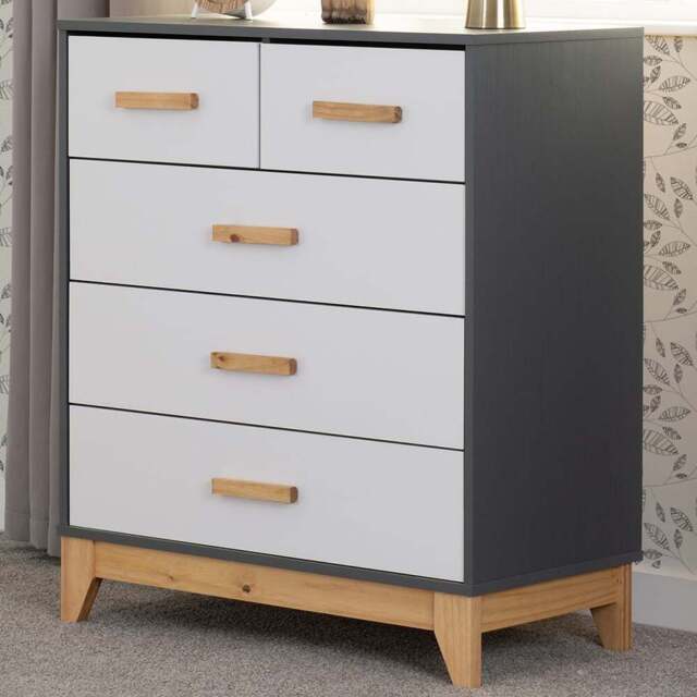 Seconique Cleveland 5 Drawer White and Grey Metal Effect Chest of Drawers - Wilko - image 1