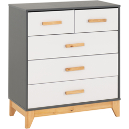 Seconique Cleveland 5 Drawer White and Grey Metal Effect Chest of Drawers - Wilko - thumbnail 3