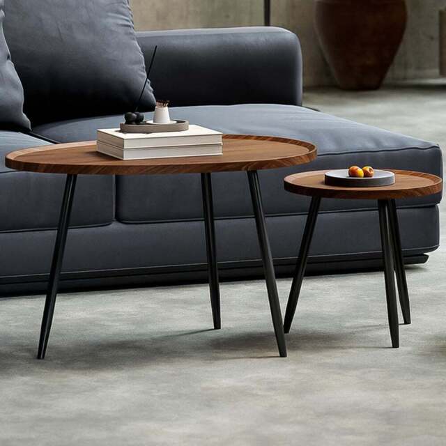 HOMCOM Chestnut Wood Effect Side Table Set of 2 - Size: 49 x 55 x 80cm - Brown - Wilko - image 1