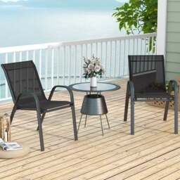 Costway Set of 2 Black Stackable Metal Dining Chairs with Armrest - Size: 69 x 69 x 11cm - Wilko