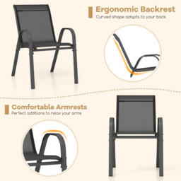 Costway Set of 2 Black Stackable Metal Dining Chairs with Armrest - Size: 69 x 69 x 11cm - Wilko - thumbnail 5