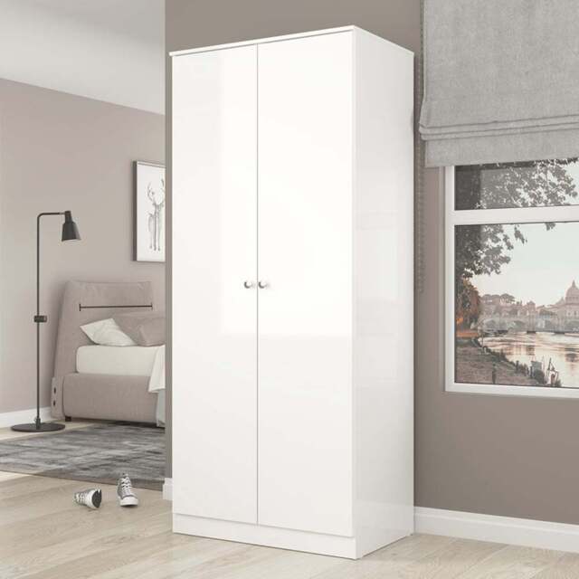 Seconique Denver 2 Door White Gloss Wardrobe - Size: 175 x 75 x 48cm - Wilko - image 1