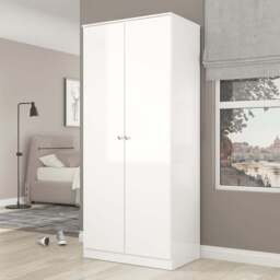 Seconique Denver 2 Door White Gloss Wardrobe - Size: 175 x 75 x 48cm - Wilko