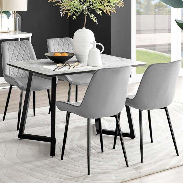 Furniturebox Copeland Cesano Marble Effect 4 Seater Dining Set White Grey and Black - Wilko - image 1