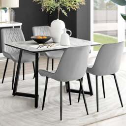 Furniturebox Copeland Cesano Marble Effect 4 Seater Dining Set White Grey and Black - Wilko - thumbnail 1