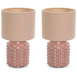 ValueLights Asha Set of 2 Drum Shade Ceramic Tan Geometric LED Table Lamp - Size: 25.5 x 15 x 15cm - Cream - Wilko