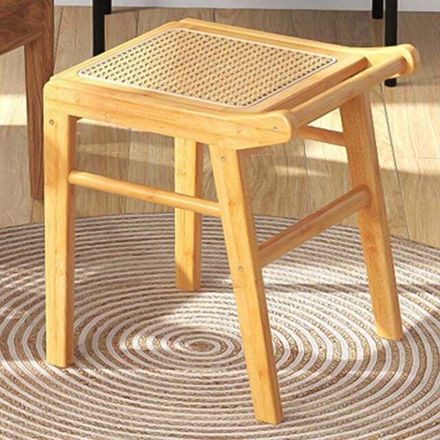 Costway Natural Rattan Top Bamboo Vanity Stool with Anti-slip Foot Pads - Size: 38 x 40 x 43cm - n/a - Wilko - image 1