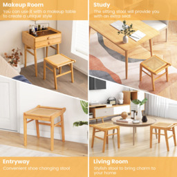 Costway Natural Rattan Top Bamboo Vanity Stool with Anti-slip Foot Pads - Size: 38 x 40 x 43cm - n/a - Wilko - thumbnail 7
