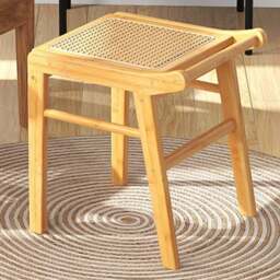 Costway Natural Rattan Top Bamboo Vanity Stool with Anti-slip Foot Pads - Size: 38 x 40 x 43cm - n/a - Wilko