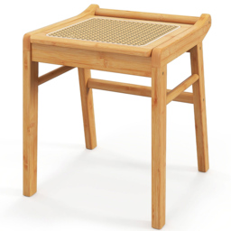 Costway Natural Rattan Top Bamboo Vanity Stool with Anti-slip Foot Pads - Size: 38 x 40 x 43cm - n/a - Wilko - thumbnail 3
