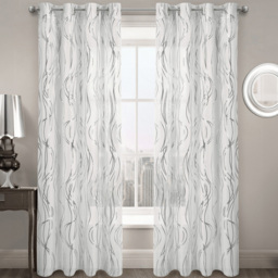 Velosso Silver Swirls Eyelet Voile Panel Curtain 150 x 137 cm - Size: w 150 x D 137cm - Wilko