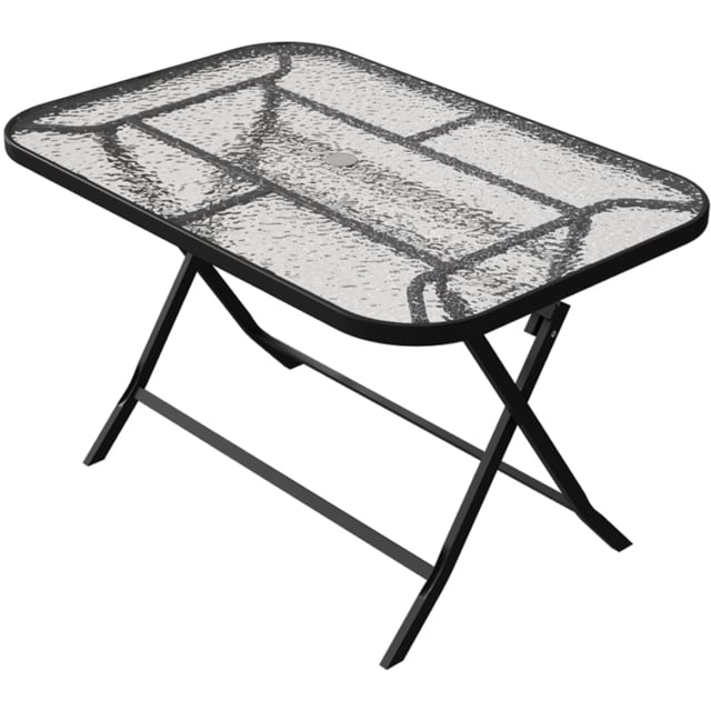 Living and Home Ripple Glass Metal Outdoor Rectangle Folding Table with Umbrella Hole - Size: 72 x 120 x 80cm - Black - Wilko - image 1