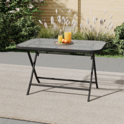 Living and Home Ripple Glass Metal Outdoor Rectangle Folding Table with Umbrella Hole - Size: 72 x 120 x 80cm - Black - Wilko - thumbnail 3