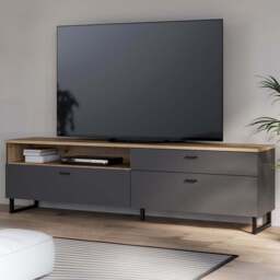 Florence Klara 2 Door Single Drawer Single Shelf Grey and Oak TV Unit - Size: 57.7 x 205.1 x 41.3cm - Multi - Furniture To Go - Wilko - thumbnail 1