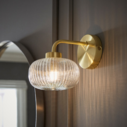 ValueLights Amaia Gold Clear Ribbed Glass LED Wall Light - Size: 15 x 12.5 x 17.5cm - Wilko - thumbnail 3