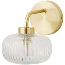 ValueLights Amaia Gold Clear Ribbed Glass LED Wall Light - Size: 15 x 12.5 x 17.5cm - Wilko