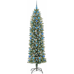 vidaXL Pre-Lit Warm White LED and Blue Baubles Green Slim Artificial Christmas Tree 6.8ft - Wilko - thumbnail 1