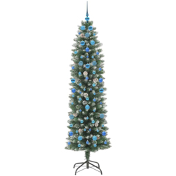 vidaXL Pre-Lit Warm White LED and Blue Baubles Green Slim Artificial Christmas Tree 6.8ft - Wilko - thumbnail 3
