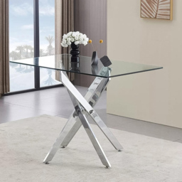 Kosy Koala 4 Seater Glass Rectangle Dining Set Blue Velvet - Multi - Wilko - thumbnail 4
