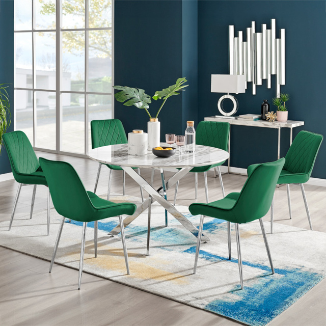 Furniturebox Arona Cesano Marble Effect 6 Seater Dining Set White Chrome and Green - Grey - Wilko - image 1
