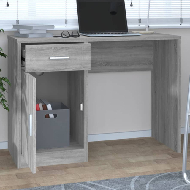 vidaXL Single Door Single Drawer Study Desk Grey Sonoma - Size: 73 x 100 x 40cm - Wilko - image 1