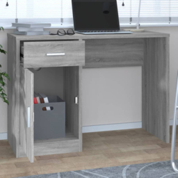 vidaXL Single Door Single Drawer Study Desk Grey Sonoma - Size: 73 x 100 x 40cm - Wilko