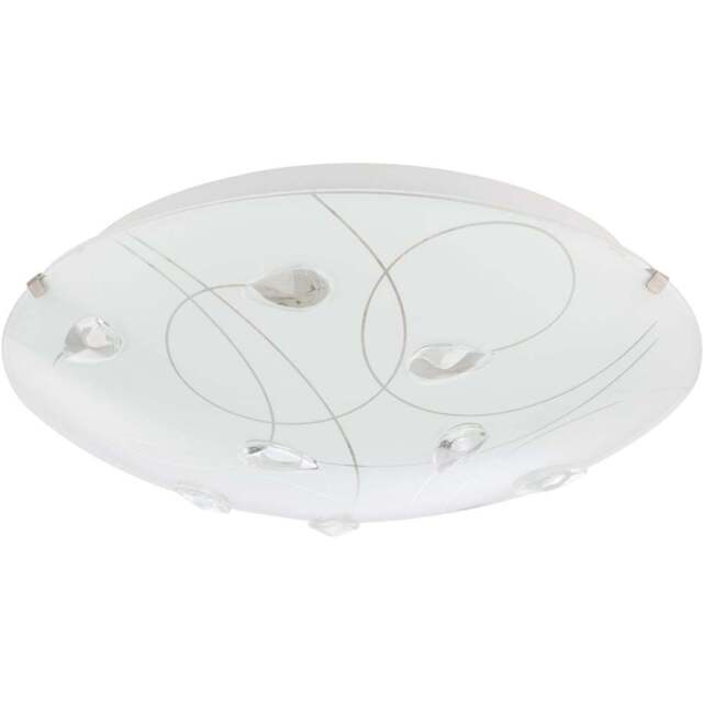 Happy Homewares Opal White Glass Flush Ceiling Light with Crystal Drops - Size: 8 x 30 x 30cm - Wilko - image 1