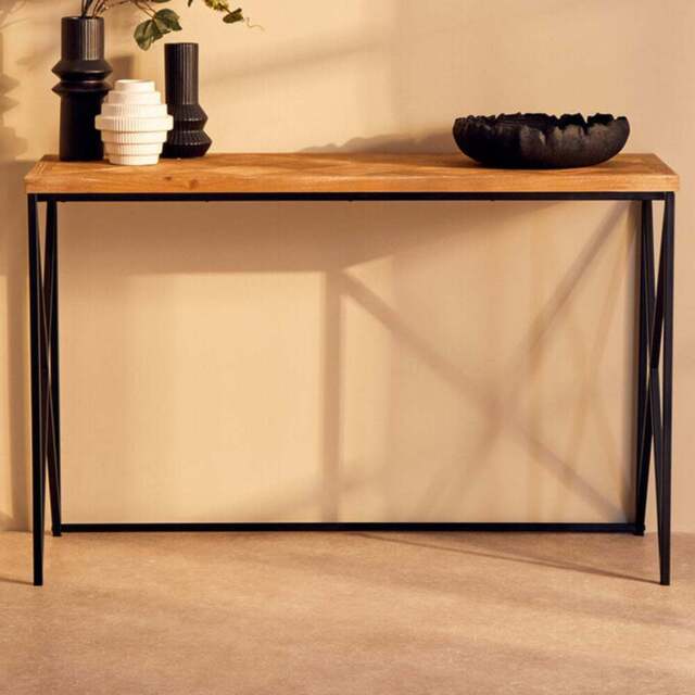 Premier Housewares Kickford Console with Natural Parquet Top - Size: 120 x 48 x 74cm - Multi - Interiors by Premier - Wilko - image 1