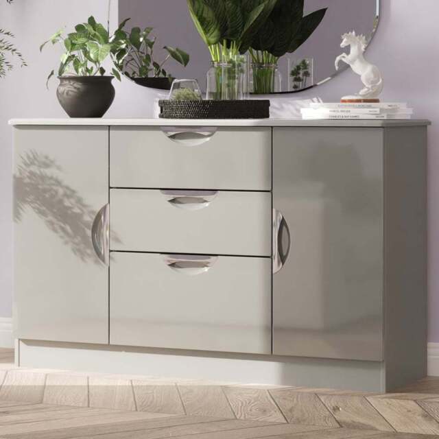 Crowndale Camden 2 Door 3 Drawer Grey Gloss and Dusk Grey Sideboard Ready Assembled - Size: 79 x 128 x 42cm - Grey Gloss & Dusk Grey - Wilko - image 1