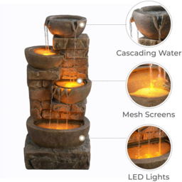 Teamson Home 4-TierLED Brown Cascading Bowl Stone Outdoor Waterfall Fountain - Size: 84.5 x 38.7 x 39.4cm - Wilko - thumbnail 7