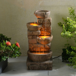 Teamson Home 4-TierLED Brown Cascading Bowl Stone Outdoor Waterfall Fountain - Size: 84.5 x 38.7 x 39.4cm - Wilko - thumbnail 6