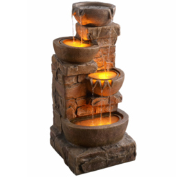 Teamson Home 4-TierLED Brown Cascading Bowl Stone Outdoor Waterfall Fountain - Size: 84.5 x 38.7 x 39.4cm - Wilko - thumbnail 1