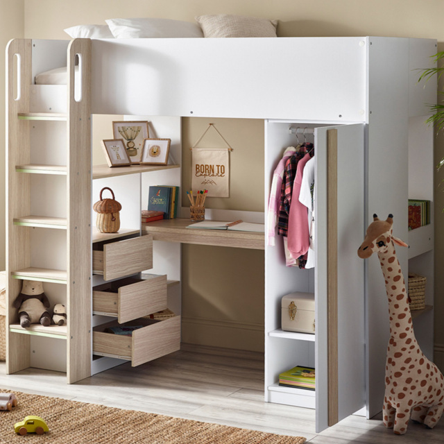 Julian Bowen Ocean Pale Wood and White High Sleeper with Storage - Size: Single - Wilko - image 1