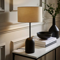 ValueLights Kaiden Cream Drum Shade Dome Table Lamp - Size: 47 x 25 x 25cm - Black - Wilko - thumbnail 7