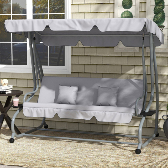 Outsunny 3 Seater Grey Garden Swing Chair with Adjustable Canopy - Wilko - image 1