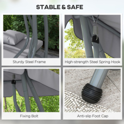 Outsunny 3 Seater Grey Garden Swing Chair with Adjustable Canopy - Wilko - thumbnail 7