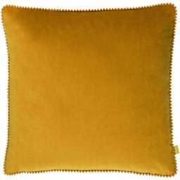 furn. Cosmo Ochre Square Velvet Pom-Pom Cushion - Size: 45 x 45cm - Multi - Wilko