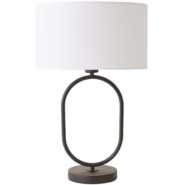 ValueLights Antonia White Fabric Drum Shade Matte Black Oval LED Table Lamp - Size: 42.3 x 25 x 25cm - Wilko - image 1